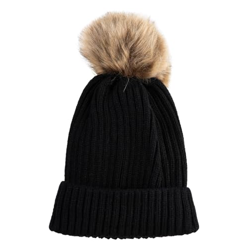 e4Hats.com Women's Knitted Cuff Long Winter Beanie with Removable Pom Pom - color: Black