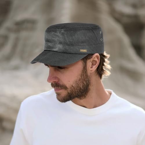 Initlove Cadet Army Cap for Men Women Military Hat Mesh Flat Top Hats for Summer - color: Dark Grey