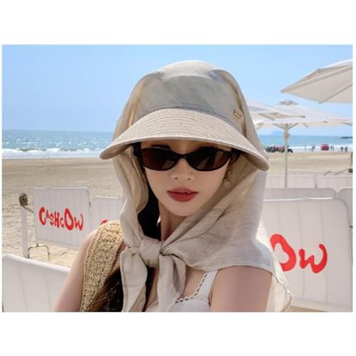 Sun Hats for Women Sun Protection Wide Brim Shawl with Neck Flap Hiking Visor Hat Outdoor UV Summer Beach hat - color: Beige