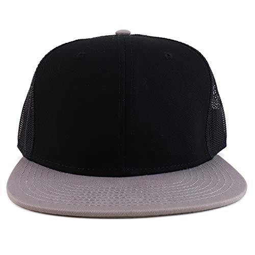 Armycrew Oversize XXL Blank Flatbill Mesh Snapback Cap - color: Black Grey