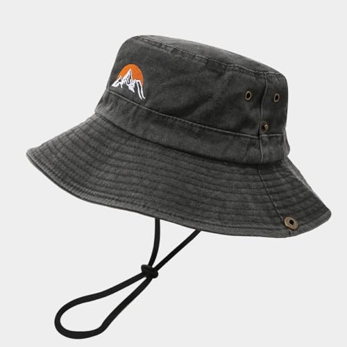 Sun Bucket Hat for Men Women Fishing Beach Safari Trendy Cotton Cowboy Cap for Golf Hiking Hunting Outdoor Boonie - color: Sunrise Black