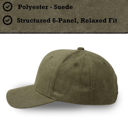 Suede Baseball Cap | Structured 6 Panel Hat for Men & Women | Adjustable Dad Hat | Polyester Suede Finish - color: Olive