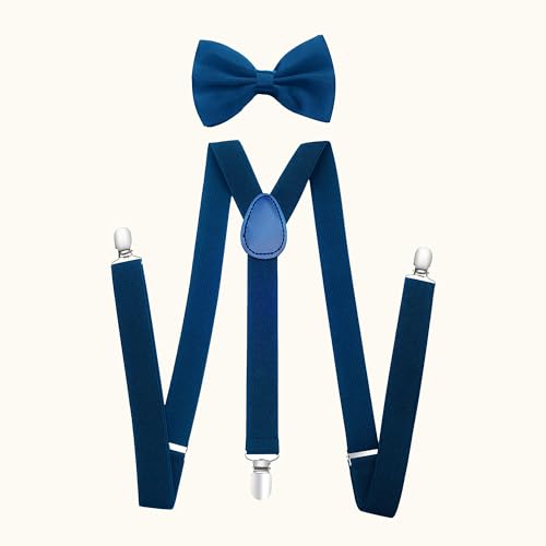 BABEYOND 1920s Mens Gatsby Gangster Accessories Set Panama Hat Suspender Bow Tie - color: Blue Set