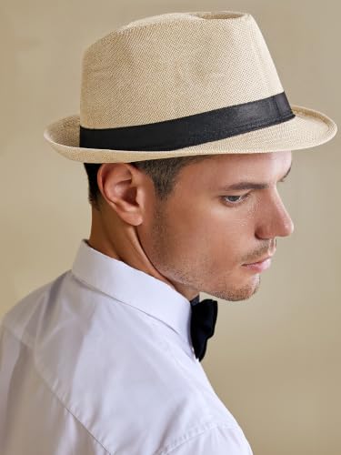 BABEYOND Men's 1920s Short Brim Trilby Fedora Hat - color: A-beige