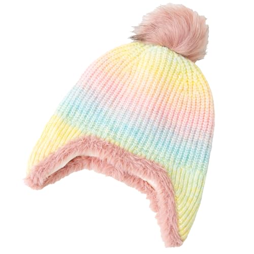 Jastore Kids Girls Winter Beanie Hat with Ear Flaps Boys Warm Fleece Lined Pom Pom Knit Hats Snow Ski Cap - color: Yellow