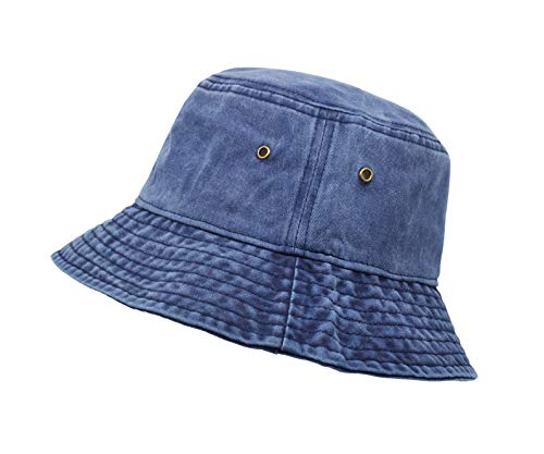 Bucket Hat, Wide Brim Washed Denim Cotton Outdoor Sun Hat Flat Top Cap for Fishing Hiking Beach Sports - color: Navy