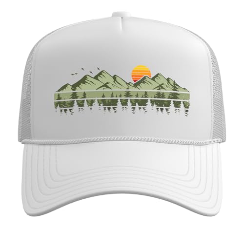 Trees Landscape Mountains Vintage Forest Trucker Hat with Adjustable Mesh Back - color: White