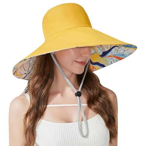 Women Bohemian Reversible Sun Hat Wide Brim Fishing Hats - color: M3017-yellow