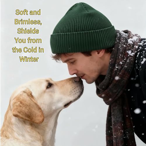 Beanie for Men and Women Beanie Hat Soft Winter Beanies Skull Caps Flanged Brimless Hat, Soft Plain Knit Hats - color: Dark Green