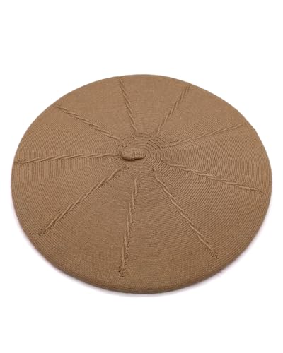Women's Knitted Beret, French Style Double Layer Winter Autumn Warm and Soft Beanie Hat Cap - color: Dark Camel
