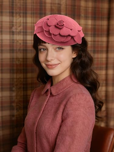 Beret Hats for Women Wool Fashion Blend French Beret for Men and Women Costume Party Fascinators - color: Pink