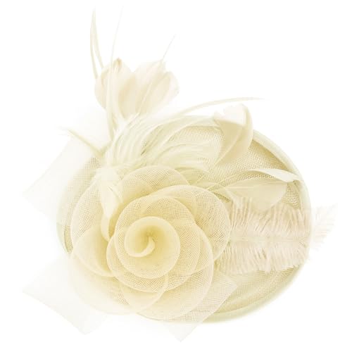 BABEYOND Fascinators Hats for Women Tea Party Mesh Flower Pillbox Derby Hat - color: Beige