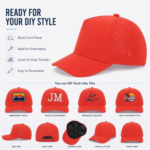 5 Panel Baseball Cap Quick Dry Mesh Snapback Hat for Women Men - color: Orange