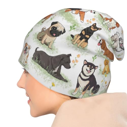 Flower Sugar Skull Beanie Hat Adult Skull Cap Warm Slouchy Knit Hat Headwear Gift for Men Women - color: Dog Pattern 1