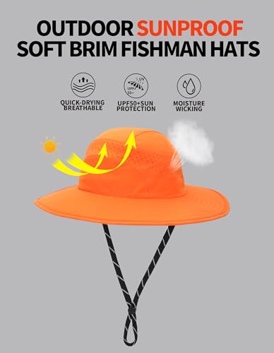 UPF50+ Bucket Hat, Wide Brim Sun Cap - color: Orange