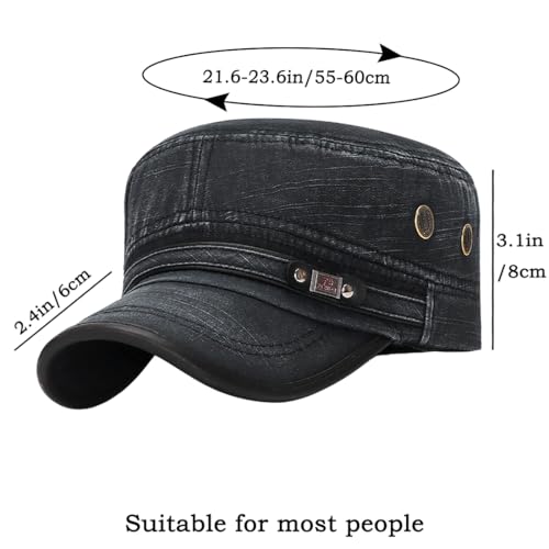 Cadet Army Hat 2 Pieces Flat Top Cap Unisex Military Hat for Women Men - color: Black E + Beige E