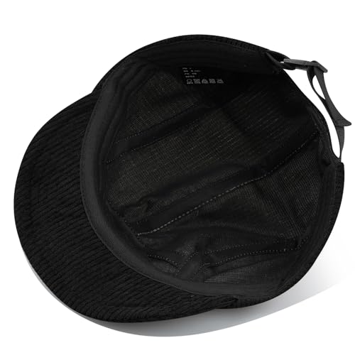 CLAPE Corduroy 5 Panel Hat, Lightweight Breathable Adjustable Soft Flat Brim Baseball Cap Trucker Hat for Outdoor Adventures - color: Gd28-black