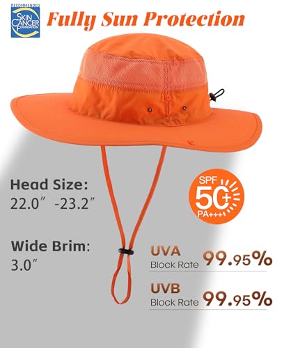 Connectyle UPF 50+ Wide Brim Sun Hat for Men Breathable Cowboy Boonie Hats Outdoor Bucket Hat for Fishing Hiking Safari - color: Orange