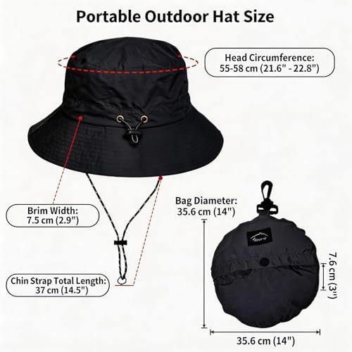 Honnesserry Bucket Hats for Woman Men Outdoor UV Sun Protection Hat Nylon - color: Black