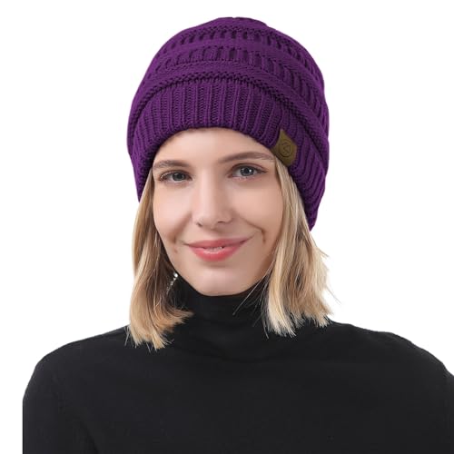 American Trends Winter Hats for Women 4 Pack Beanie Hats Caps Knit Chunky Slouchy Beanie Hats - color: Purple