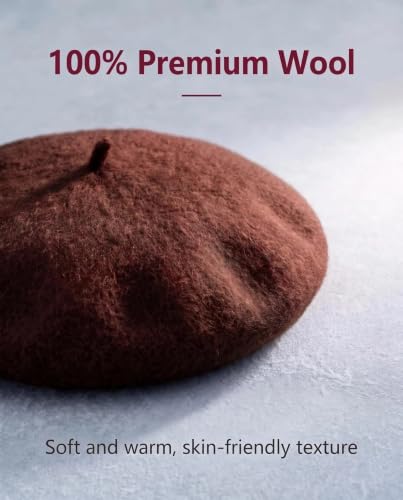 French Beret Hats for Women Men - Classic Wool Beanie Winter Cap - color: Chocolate