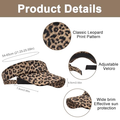 YAMEIZE Leopard Sun Visors for Women Men - Cheetah Print Running Golf Tennis Sun Hat Adjustable Ponytail Cap for Sport - color: Leopard Khaki