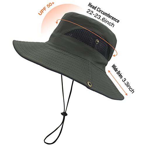 Sun Hats for Men Women UPF 50+ Wide Brim Bucket Hat Waterproof Packable Cowboy Hat for Fishing Beach Safari Gardening Golf - color: Green
