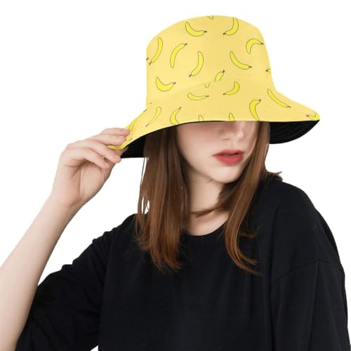 Reversible Bucket Hat for Women Men, Cotton Packable Summer Sun Hat, Double-Side-Wear Fisherman Cap for Beach Travel Hiking - color: Mz-banana Hat