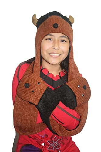 Agan Traders Animal Hat Cap Wool Fleece Lined Trapper Beanie Multi-Functional Set Girls Boys Adult - color: Combo-buffalo