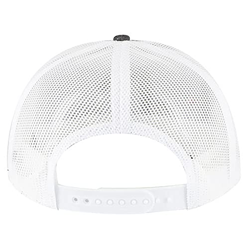 Ashen Fane 6 Panel Mid Profile Mesh Back Structured Trucker Adjustable Snapback Hat - color: Chambray Black/White