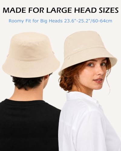 Zylioo XL 2XL Bucket Hat for Big Heads,Reversible Sun Hat Foldable - color: Beige, size: Large-X-Large