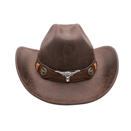Western Cowboy Hat for Men Cowgirl Hat for Women Wide Brim Felt Fedora Hats Classic Cowboyhat with Buckle Belt - color: Vintage Coffee