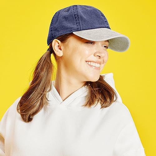 The Hat Depot 100% Cotton Pigment Dyed Low Profile Dad Hat Six Panel Cap - color: 2. Navy/Putty
