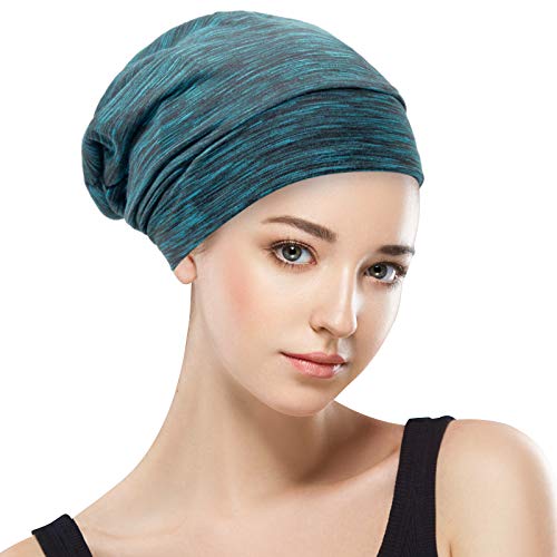 Silk Satin Lined Bonnet Sleep Cap - Adjustable Stay on All Night Hair Wrap Cover Slouchy Beanie for Curly Hair Protection for Women and Men - Heather Lake Blue - color: Heather Lake Blue, size: One Size