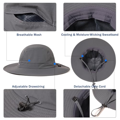 XL/XXL Waterproof Mens Sun Hat Wide Brim UPF 50+ Bucket Hat - color: Dark Grey, size: XX-Large