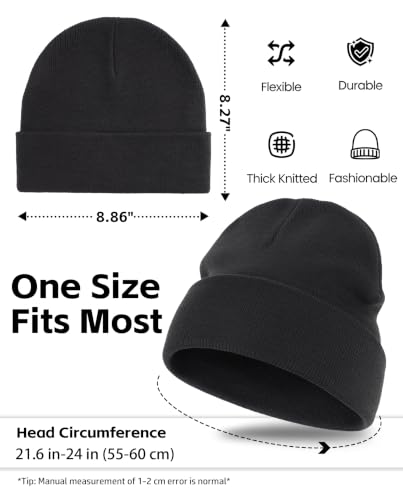 Connectyle Men's Cuffed Beanie Hat Double Layer Knit Winter Watch Cap - color: Black