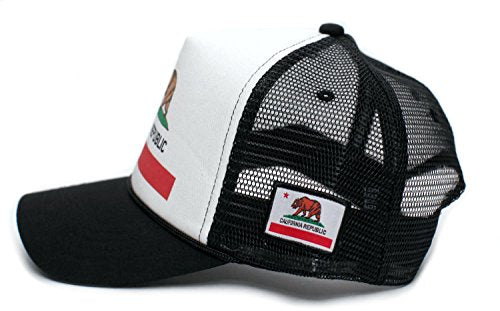 Custom California Republic State Flag Cali Unisex-Adult Trucker Hat Multi - color: White/Black, size: Medium-Large