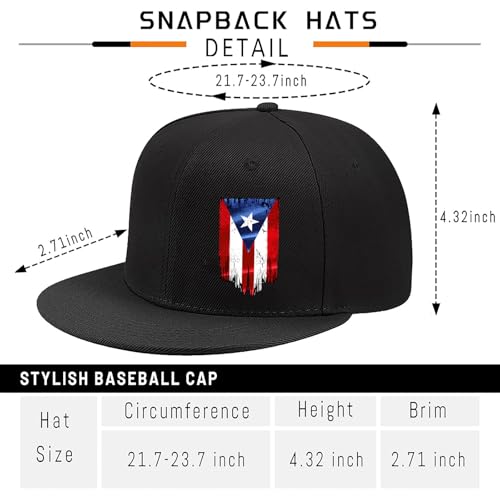 Snapback Hats for Men Puerto Rico Flag Hat Flat Bill Hats for Men Fitted Black Baseball Cap Mens - color: Colorful Podolik