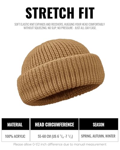 Clakllie Trawler Beanie Watch Hat Knit Cuffed Skullcap Roll-up Edge Stocking Hats Rolled Cuff Knitted Hat Ski Cap - color: Cdus-ddth3-dark Khaki