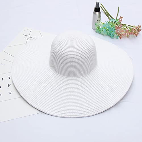 Big Beach Hats for Women Foldable Summer Wide Brim Packable Oversized Sun Hat Lady Girl Travel Straw Cap - color: White
