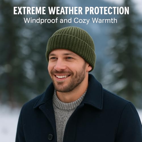 Oversized L/XL/XXL Merino Wool Beanie Hat for Men Big Head Cuffed Watch Cap Warm Soft Knit Winter Hat - color: Dark Grey