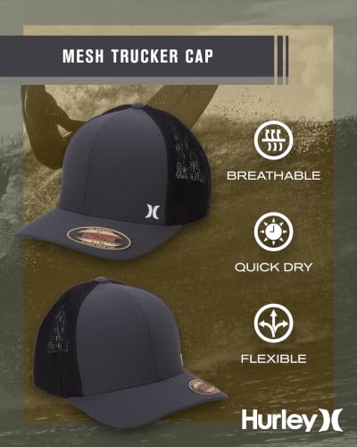 Hurley Mens Mini Icon Mesh Panel Fitted Trucker Baseball Cap - color: Anthracite, size: Large-X-Large