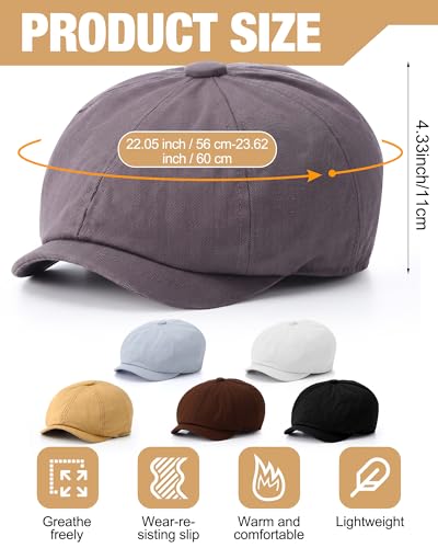 Suhine 6 Pcs Newsboy Cap for Men Octagonal Hat 8 Panel - style: Solid Color