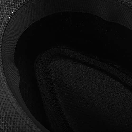FALETO Unisex Summer Panama Straw Fedora Hat Short Brim Beach Sun Cap Classic - color: #01 Black
