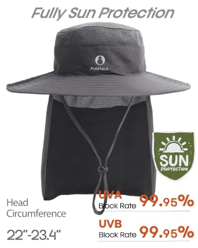 FURTALK Sun Hats for Men Women Fishing Hat with Neck Flap UPF Protection - color: Dark Grey
