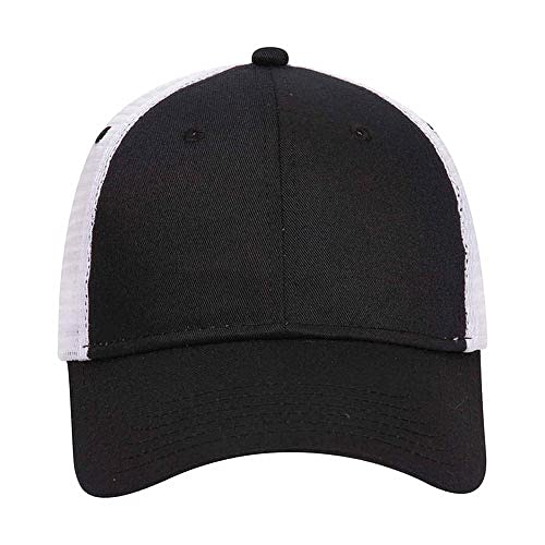 Ashen Fane 6 Panel Blend Twill Structured Low Profile Mesh Back Snapback Trucker Hat - color: Blk/Blk/Wht