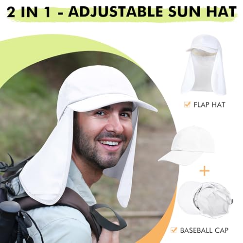 Tirrinia Wide Brim Sun Hat with Neck Flap for Men & Women - color: White