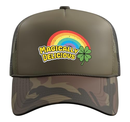 St Patricks Day Magically Delicious Saint Paddys Men Women Trucker Hat with Adjustable Mesh Back - color: Camo Green