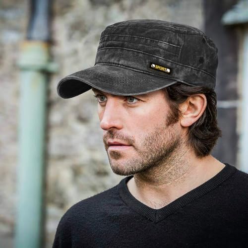 Glamorstar Unisex Cadet Army Caps Military Cap Vintage Flat Top Hats for Men Women - color: Black