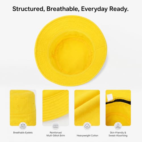 Cotton Bucket Hat Packable Beach Sun Hat for Women Men - color: Yellow